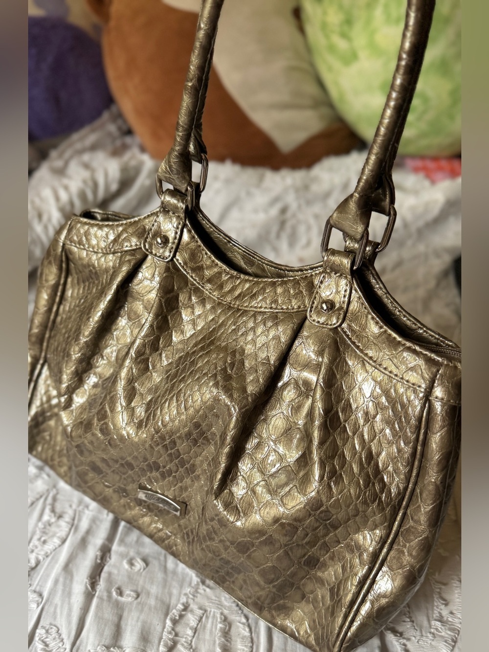 Alfred Dunner Metallic Gold Snake-Embossed Tote